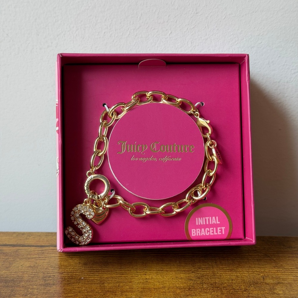New Juicy Couture Gold Color Charm Bracelet Initial "S" Cute Jewelry Women